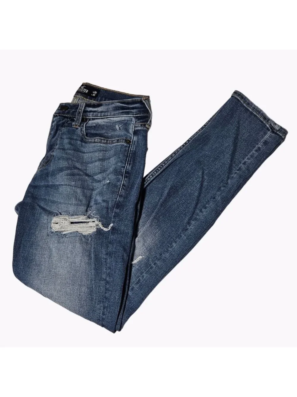 Hollister Super Skinny Jeans Mens Size 29 X 30 Low Rise Medium Wash Ripped Denim